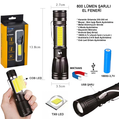 Uzun Menzilli EL Feneri Mıknatıslı Wt-602