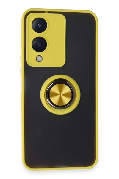 Vivo Y17S Kılıf Montreal Yüzüklü Silikon Kapak - Sarı