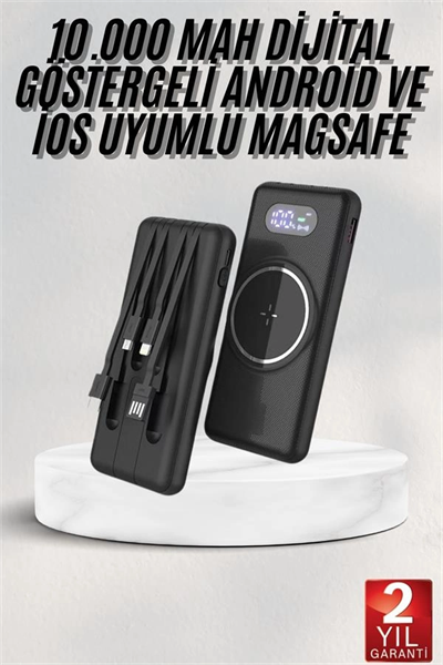 Wireless Powerbank 10000 Mah LED Ekranlı Dahili Kablolu Hızlı Şarj