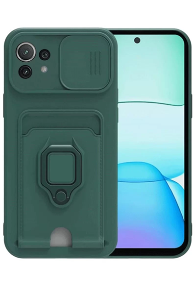 Xiaomi Mİ 11 Lite Kılıf Zuma Kartvizitli Yüzüklü Silikon - Yeşil