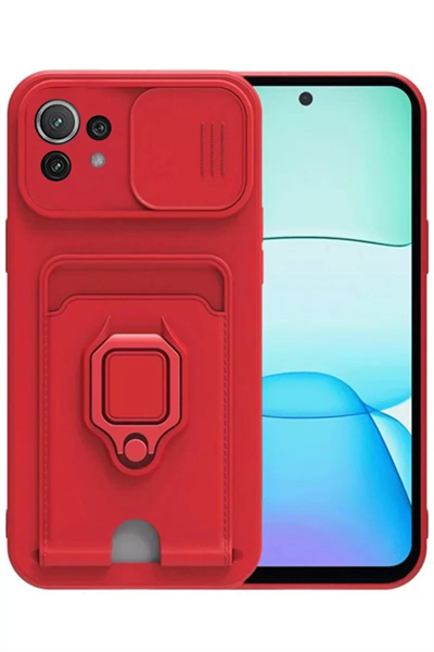 Xiaomi Mİ 11 Lite Kılıf Zuma Kartvizitli Yüzüklü Silikon - Kırmızı