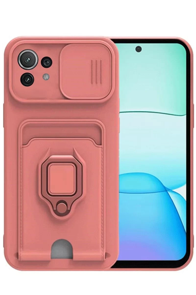 Xiaomi Mİ 11 Lite Kılıf Zuma Kartvizitli Yüzüklü Silikon - Pembe