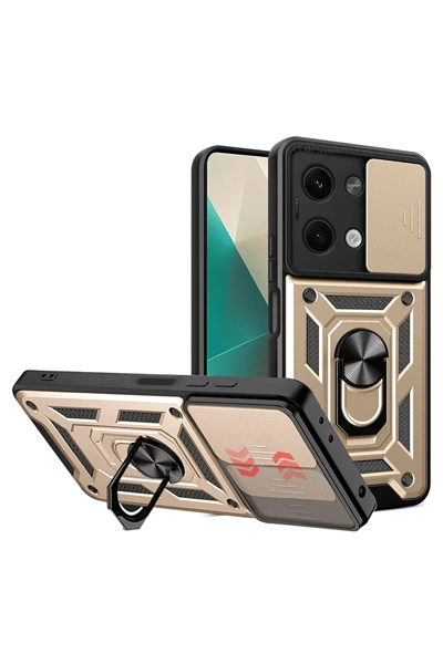 Xiaomi Poco X6 Kılıf Pars Lens Yüzüklü Silikon - Gold