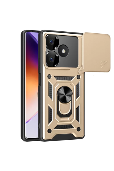Xiaomi Redmi 13 4G Kılıf Pars Lens Yüzüklü Silikon - Gold