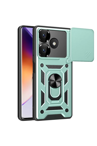Xiaomi Redmi 13 4G Kılıf Pars Lens Yüzüklü Silikon - Yeşil
