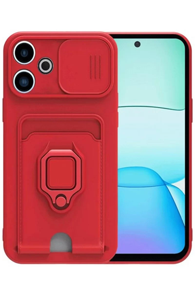 Xiaomi Redmi 13 4G Kılıf Zuma Kartvizitli Yüzüklü Silikon - Kırmızı
