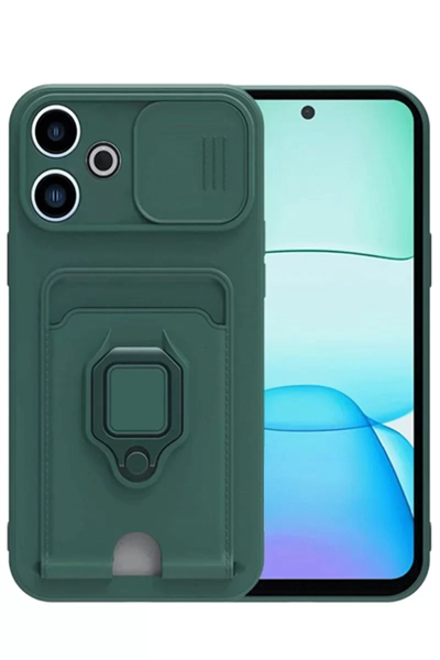 Xiaomi Redmi 13 4G Kılıf Zuma Kartvizitli Yüzüklü Silikon - Yeşil