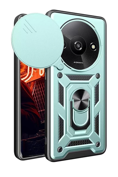 Xiaomi Redmi A3 4G Kılıf Pars Lens Yüzüklü Silikon - Yeşil
