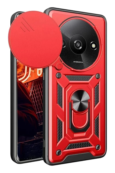Xiaomi Redmi A3 4G Kılıf Pars Lens Yüzüklü Silikon - Kırmızı