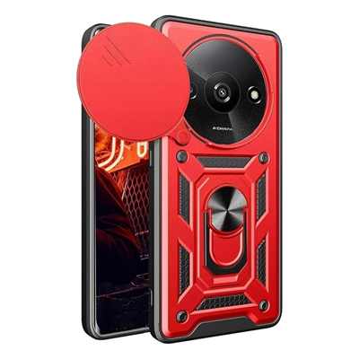Xiaomi Redmi A3 4G Kılıf Pars Lens Yüzüklü Silikon - Kırmızı