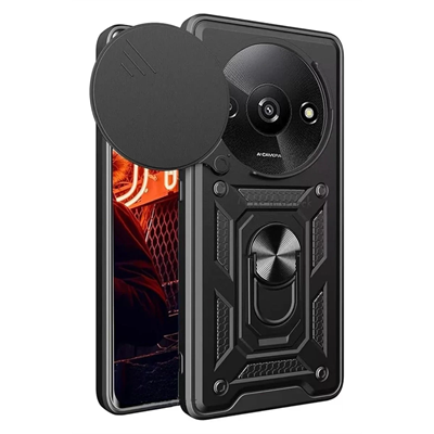 Xiaomi Redmi A3 4G Kılıf Pars Lens Yüzüklü Silikon - Siyah