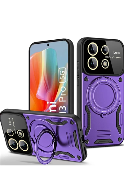 Xiaomi Redmi Note 13 Pro 5G Kılıf Joy Lens Standlı Kapak - Mor