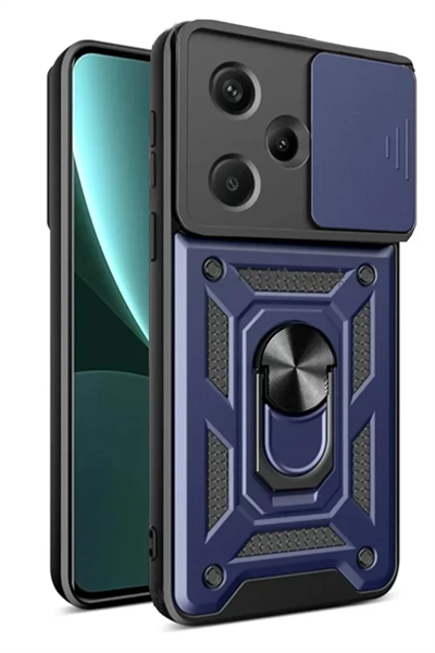 Xiaomi Redmi Note 13 Pro Plus Kılıf Pars Lens Yüzüklü Silikon - Lacivert