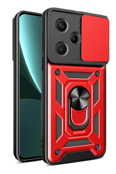 Xiaomi Redmi Note 13 Pro Plus Kılıf Pars Lens Yüzüklü Silikon - Kırmızı