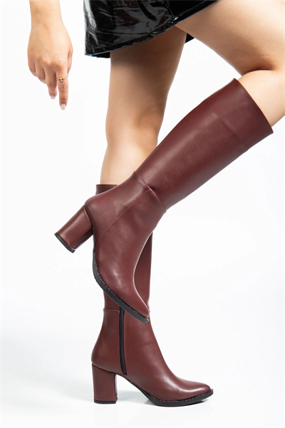 YSN-4422 Bordo Cilt Topuklu Kadın Çizme