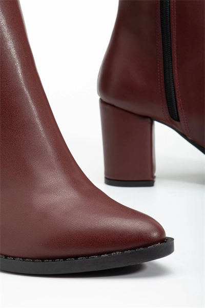 YSN-4422 Bordo Cilt Topuklu Kadın Çizme
