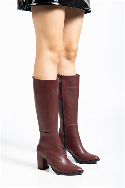 YSN-4422 Bordo Cilt Topuklu Kadın Çizme