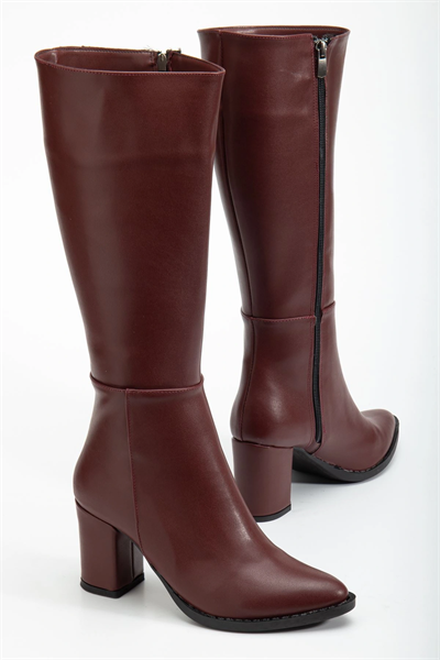 YSN-4422 Bordo Cilt Topuklu Kadın Çizme