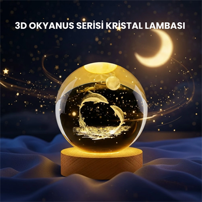 Yunus Figürlü LED Kristal Küre Ahşap Standlı Dekoratif Gece Lambası