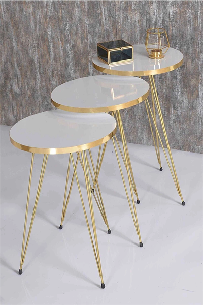 Zigon Sehpa Gold Beyaz Tel Ayak