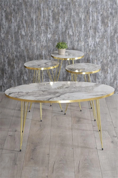 Zigon Sehpa Ve Orta Sehpa Elips Gold Metal Ayak Gold Efes Set