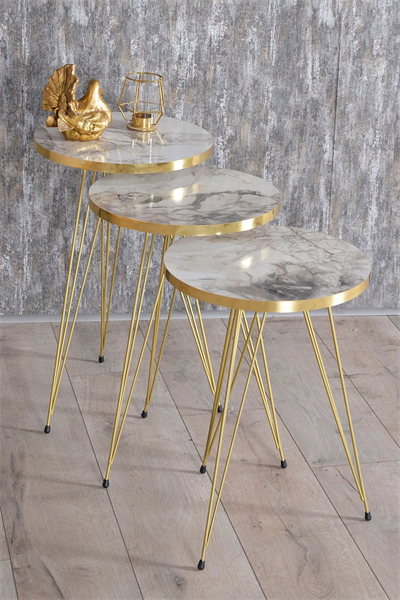Zigon Sehpa Ve Orta Sehpa Elips Set Gold Efes Tel