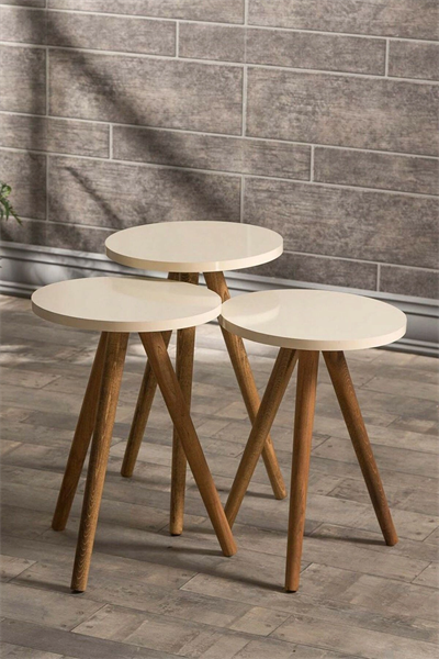 Zigon Sehpa Ve Orta Sehpa Kr Torna Krem Set 3008