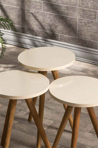 Zigon Sehpa Ve Orta Sehpa Kr Torna Krem Set 3008