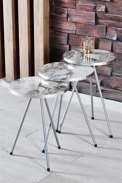 Zigon Sehpa ve Orta Sehpa Elips Gümüş Metal Ayak Gümüş Efes Set