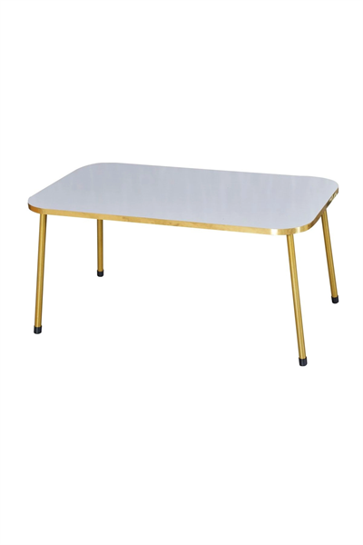 Zigon Sehpa ve Orta Sehpa Kr Gold Metal Ayak Gold Beyaz Set