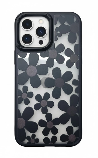 iPhone 16 Pro Max Çiçekli Kılıf Bağlama Aparatlı Siyah