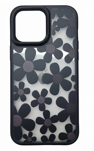 iPhone 16 Pro Max Çiçekli Kılıf Bağlama Aparatlı Siyah