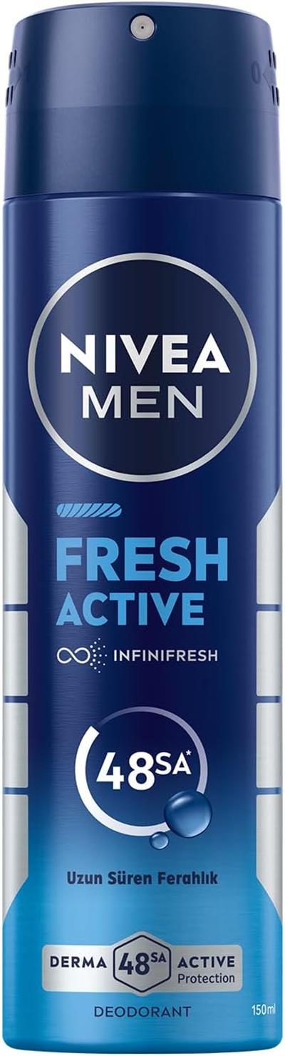 NIVEA MEN Erkek Sprey Deodorant Fresh Active 150ml, Ter ve Ter Kokusuna Karşı 48 Saat Deodorant Koruması
