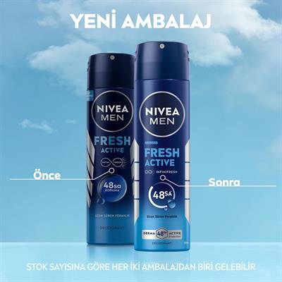 NIVEA MEN Erkek Sprey Deodorant Fresh Active 150ml, Ter ve Ter Kokusuna Karşı 48 Saat Deodorant Koruması