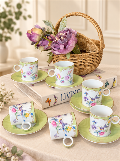 DekuvaDekuva Ze Gallert Tea Delight Papilions Green Desenli 12 Parça 6 Kişilik Kahve Fincanı Takımı20pp1