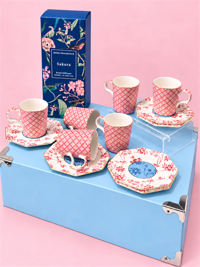 DekuvaDekuva Ze Gallert Tea Delight Regency Damask Pembe Desenli 12 Parça Kahve Fincanı Takımı20rd1p