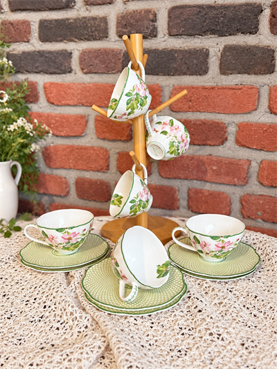 DekuvaDekuva Ze Gallert Tea Delight Yeşil Çiçekli 12 Parça 6 Kişilik Kahve Fincanı Takımı40hc1