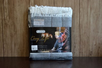 Aksu Cozy Life Pamuk Püsküllü Skoç Battaniye - 180x220 cm İnka Gri