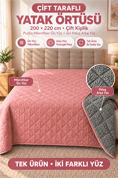 Cloud Soft Çift Taraflı Mikrofiber Peluş Çift Kişilik Yatak Örtüsü 200x220 cm