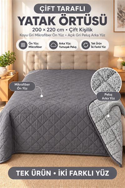 Cloud Soft Çift Taraflı Mikrofiber Peluş Çift Kişilik Yatak Örtüsü 200x220 cm