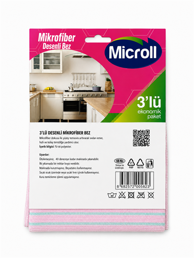 Fushia Dekoratif Baskılı 3lü Paket Mikrofiber Temizlik Bezi