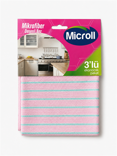 Fushia Dekoratif Baskılı 3lü Paket Mikrofiber Temizlik Bezi