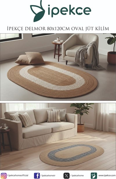 İpekçe Delmor Model Jüt Pamuklu Oval Kilim