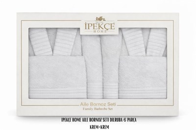 İpekçe Dilruba 6 Parça %100 Pamuk Aile Bornoz Seti - Petrol-Krem