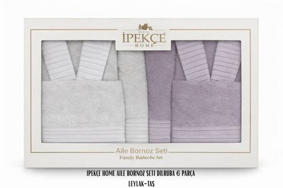 İpekçe Dilruba 6 Parça %100 Pamuk Aile Bornoz Seti - Petrol-Krem