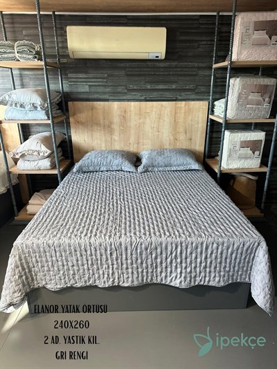 İpekçe Elanor 3 Parça Çift Kişilik Yatak Örtüsü Seti - Gri Modern Dokulu ve Şık Yatak Örtüsü