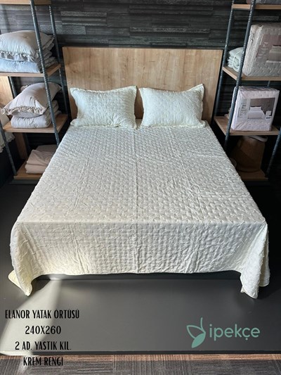 İpekçe Elanor 3 Parça Çift Kişilik Yatak Örtüsü Seti - Krem Modern Dokulu ve Şık Yatak Örtüsü
