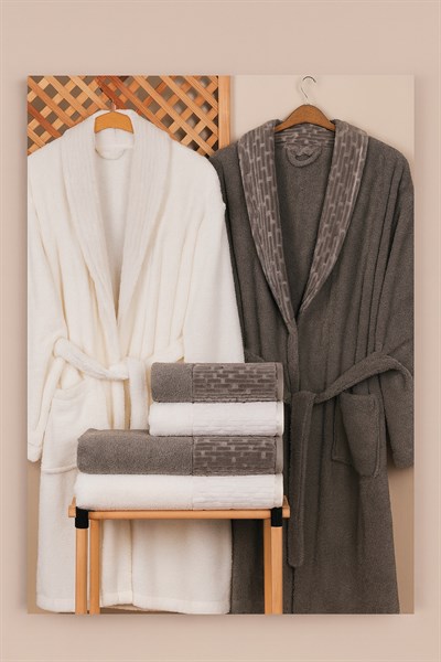 İpekçe Feti 6 Parça %100 Pamuk Aile Bornoz Seti - Lüks Dokuma