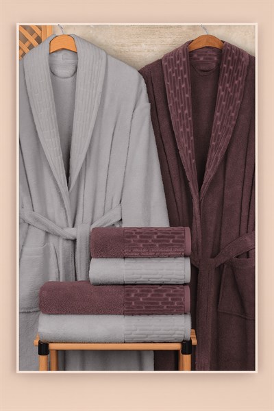 İpekçe Feti 6 Parça %100 Pamuk Aile Bornoz Seti - Lüks Dokuma