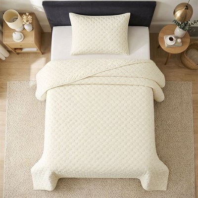 İpekçe Flore 2 Parça Tek Kişilik Yatak Örtüsü Seti - Krem Modern Dokulu ve Şık Yatak Örtüsü